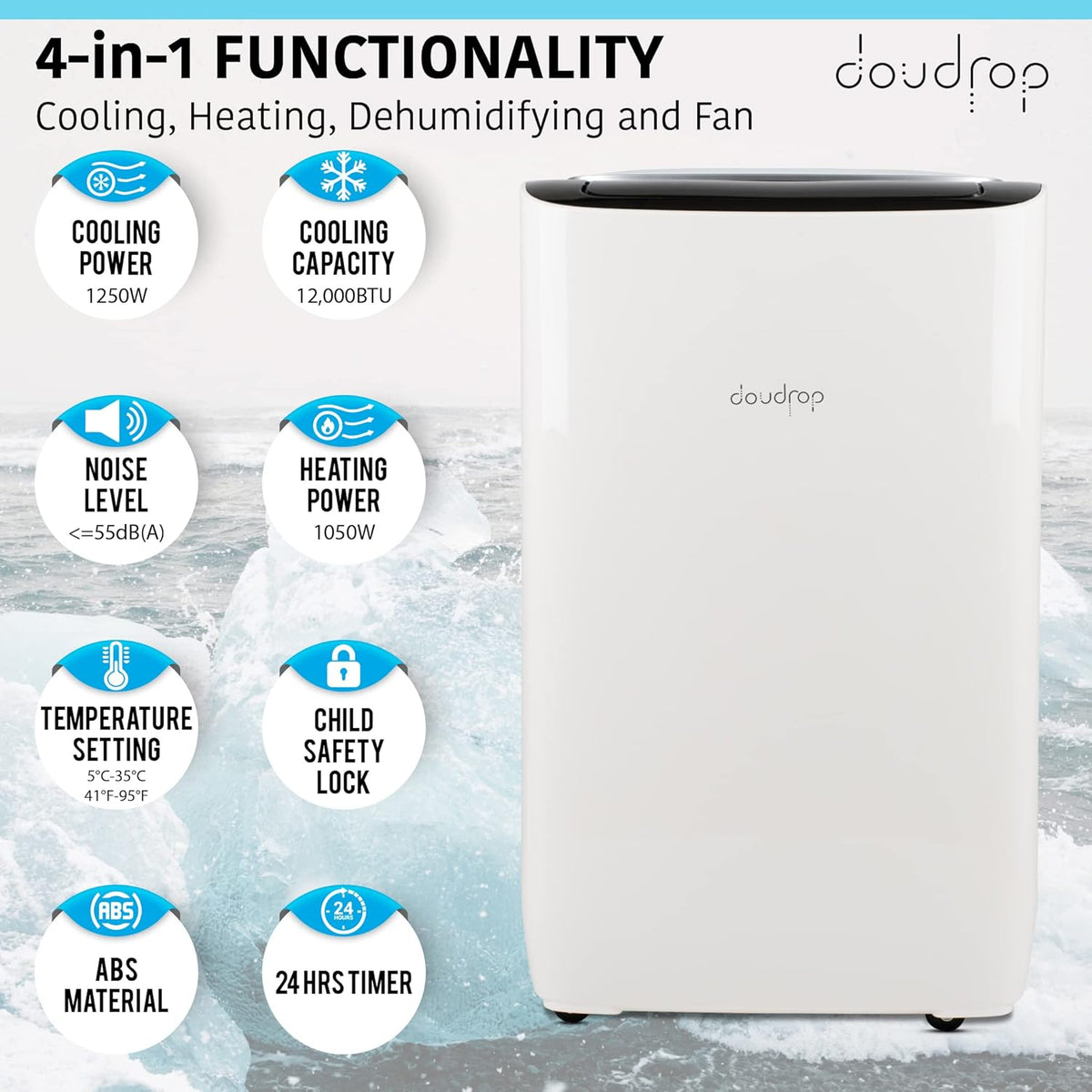 12000 BTU Portable Air Conditioner with Activated Carbon Filter and Remote Control F1028