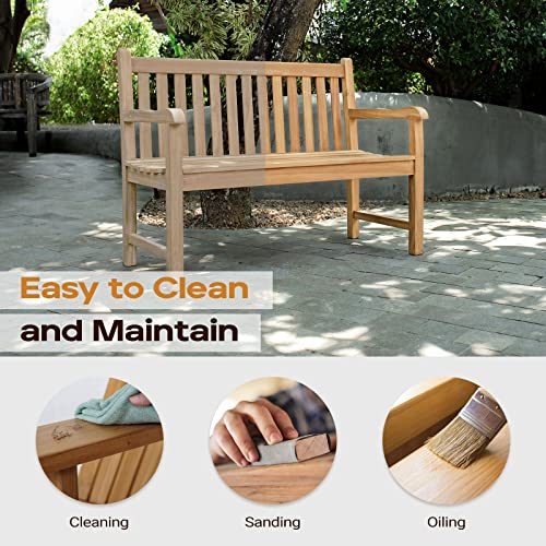 A-Grade Natural Teak Outdoor Bench with Curved Backrest and Arch Armrest Z651219