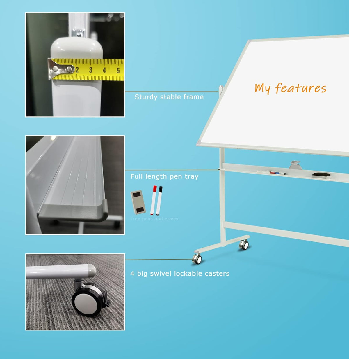 Mobile Double Sided Whiteboard 36 x 71 Inches with Aluminum White Frame P4292
