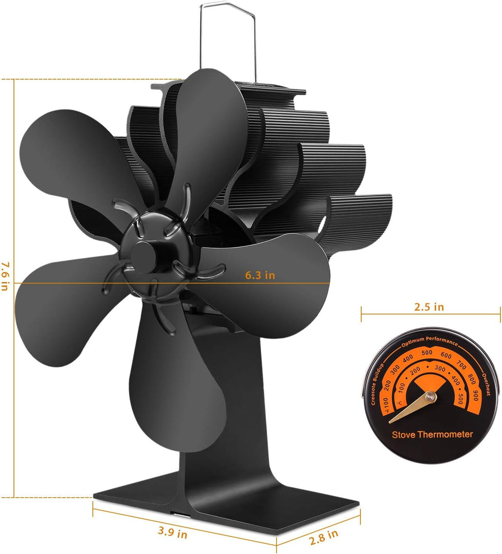 5-Blades Heat Powered Stove Fan with Thermometer Pack of 2 V4047