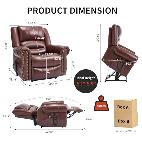 Brown Faux Leather Power Lift Recliner Chair with Massage and Heat F7097