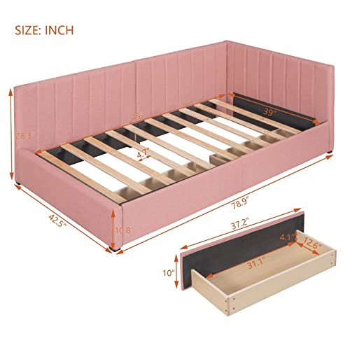 Beige Twin Size Upholstered Daybed with 2 Storage Drawers Q7788