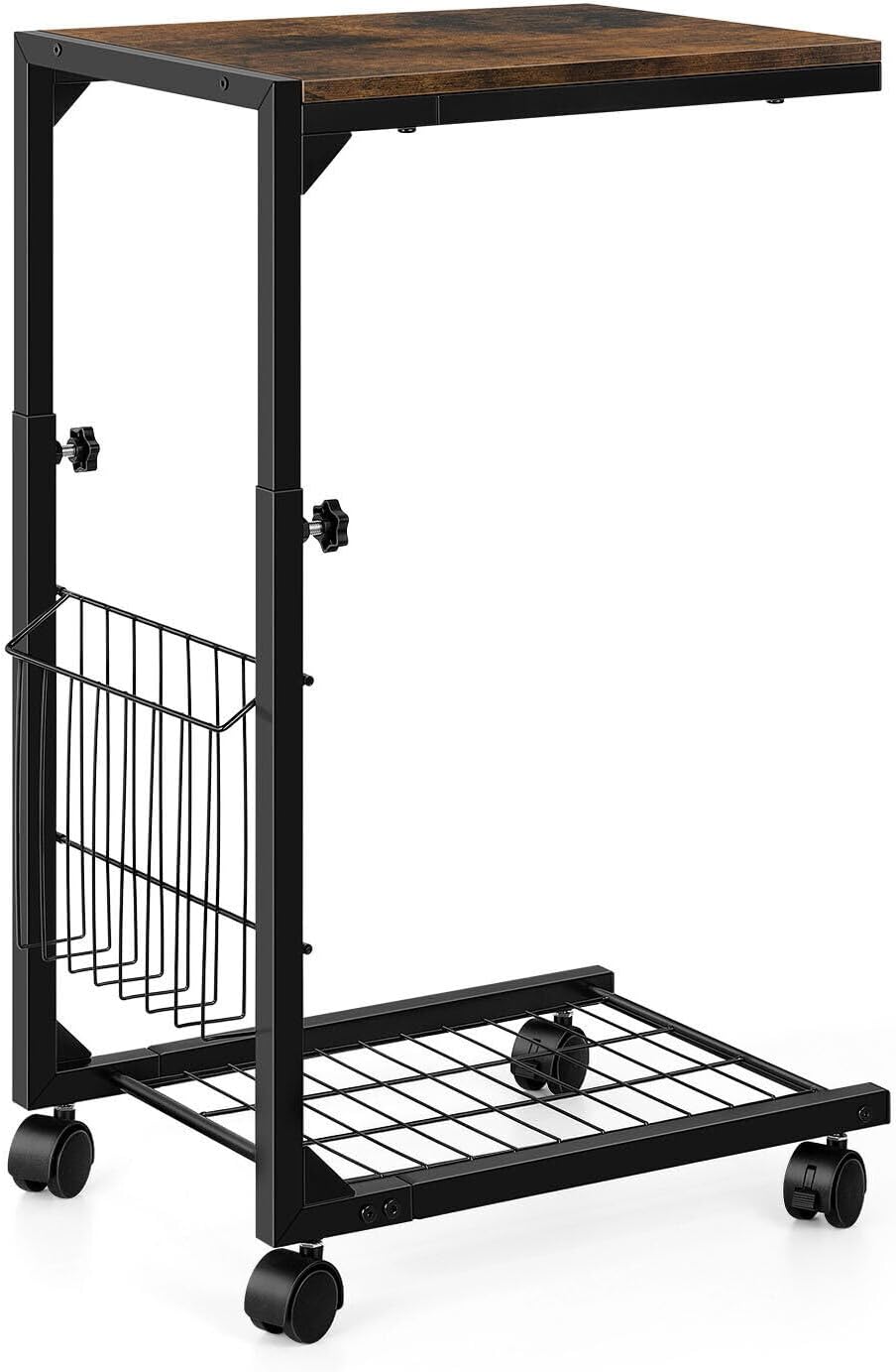Height Adjustable C Shaped End Table with Wheels T9171