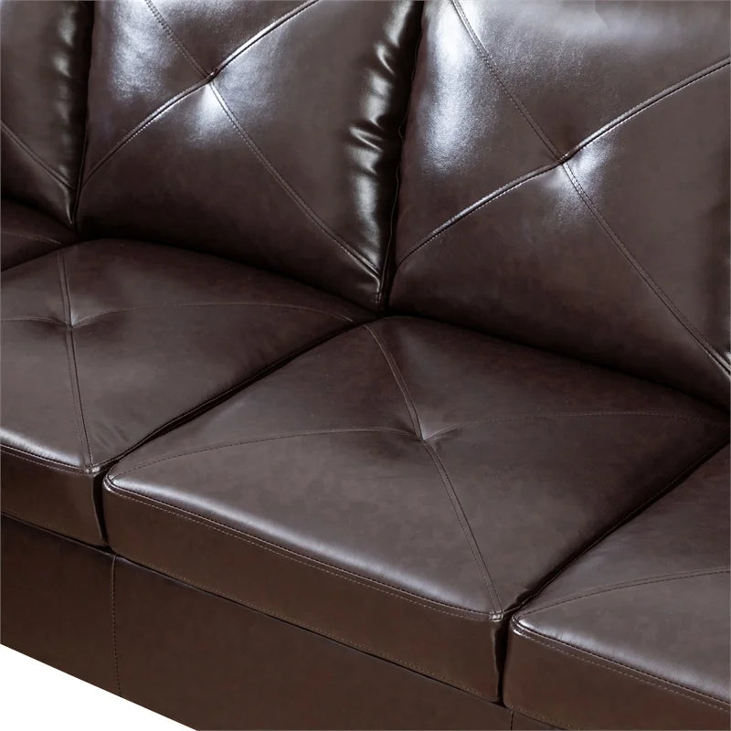 Faux Leather Left Facing Sectional Brown O675