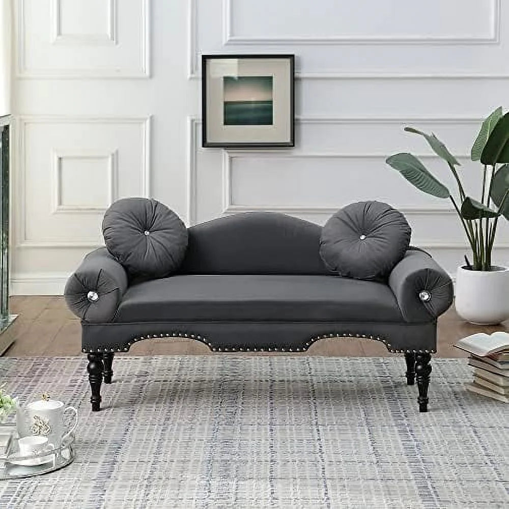 54" Velvet Loveseat Sofa 2 Seater Couch with 2 Round Pillows D669358