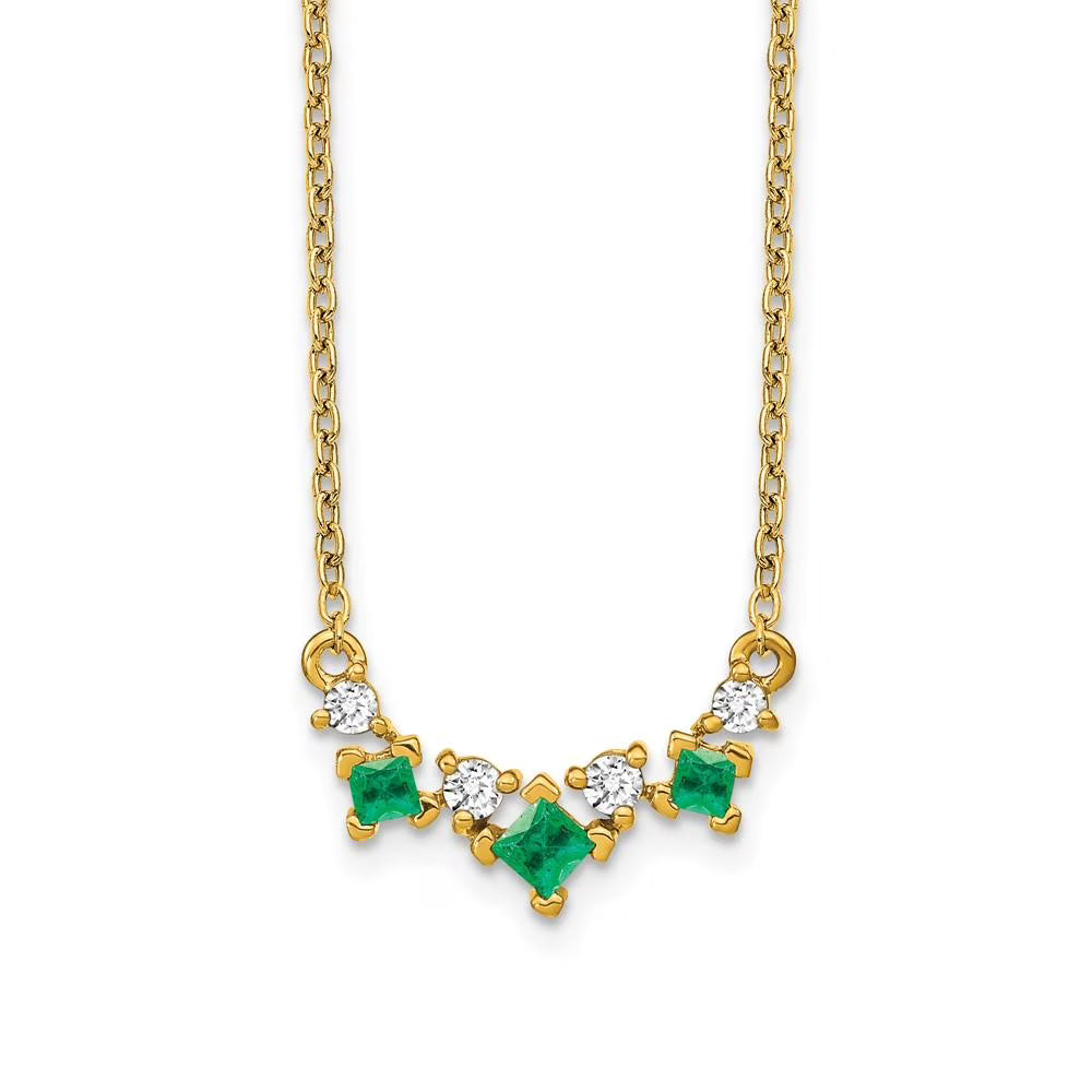 14K Yellow Gold Emerald and Real Diamond 18 inch Necklace A16883