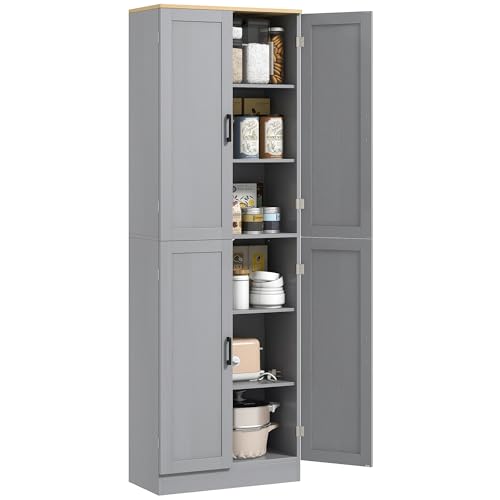 67" Distressed Black 4-Door Kitchen Pantry Cabinet Q23423