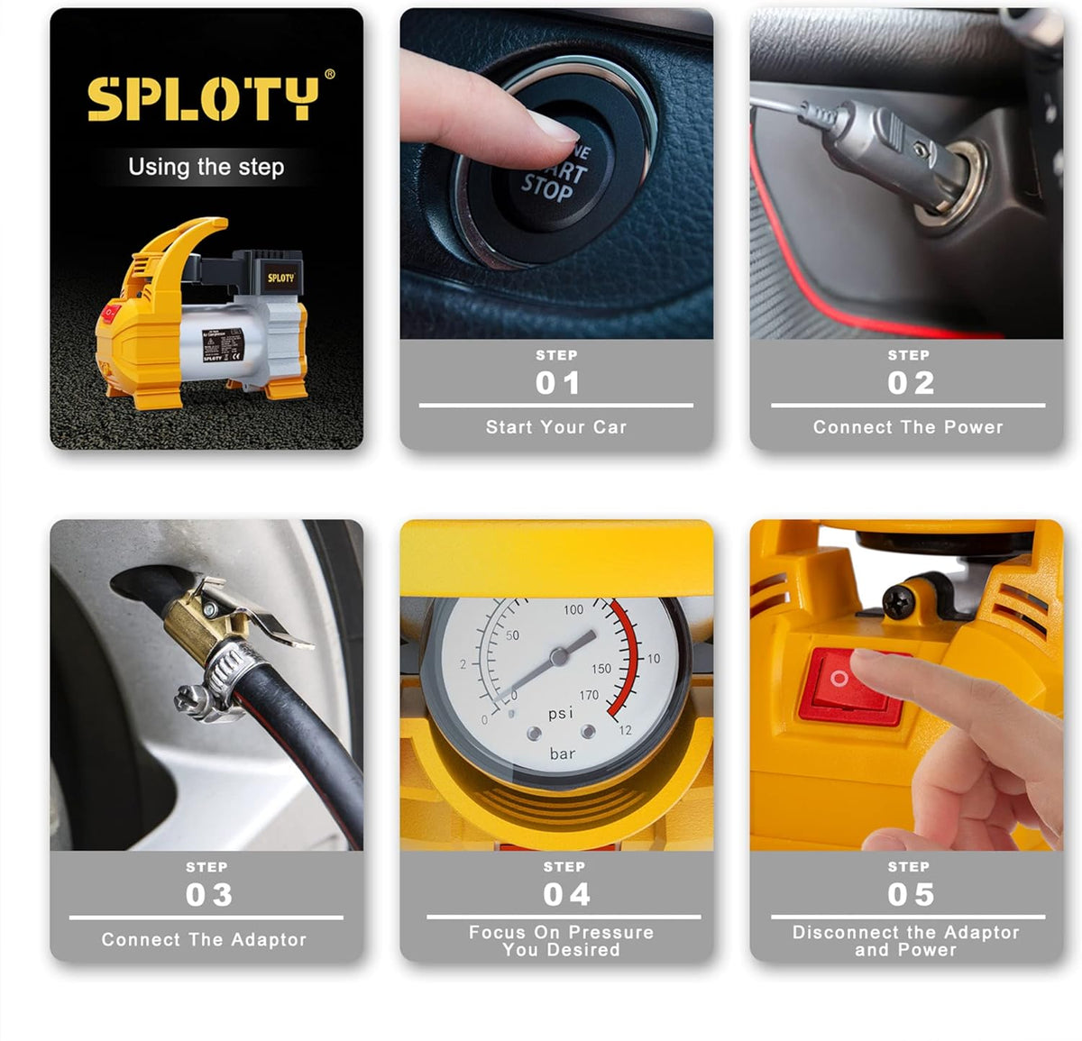 12V DC 140W Portable Tire Inflator with LED Light A154557