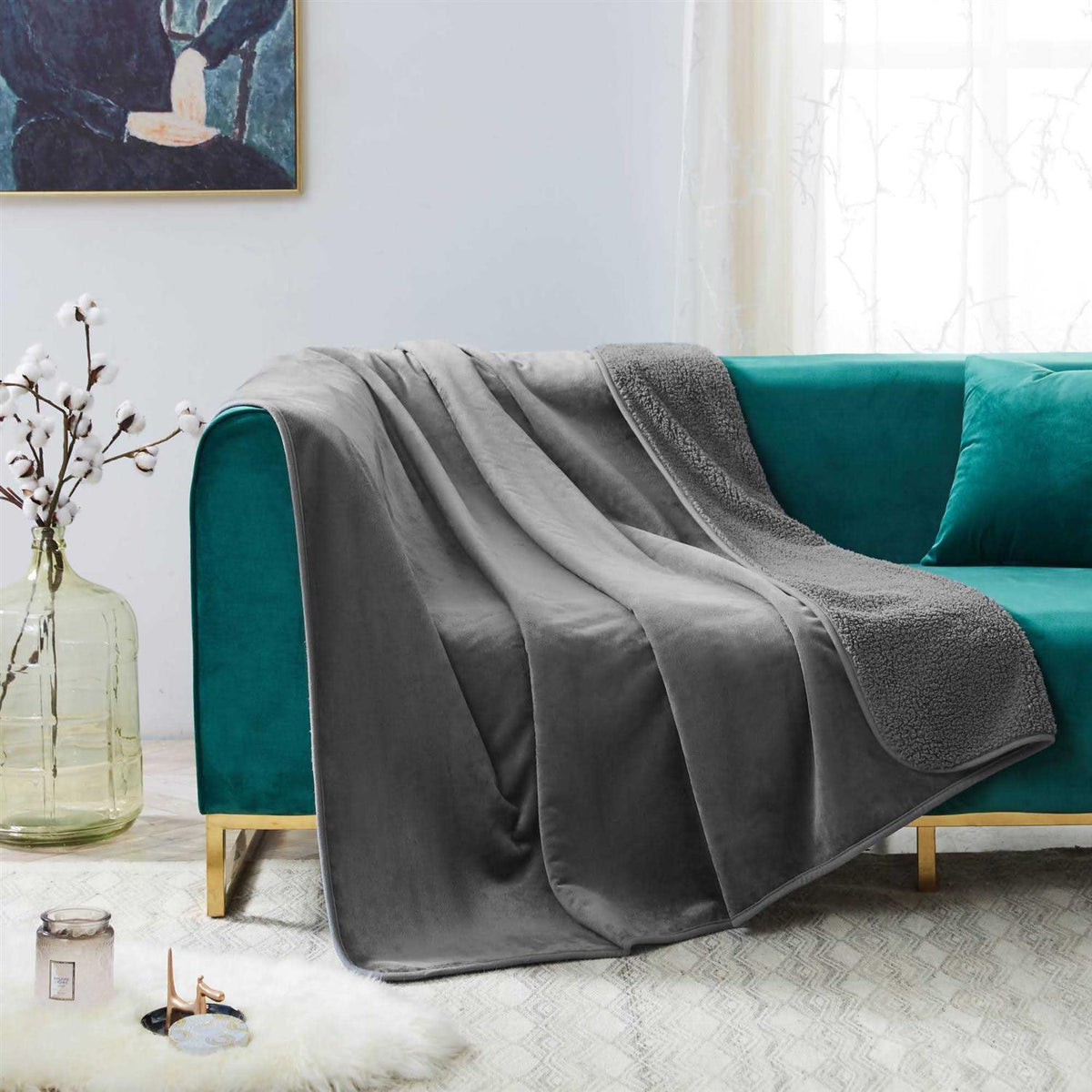 Waterproof Leakproof Grey Sherpa Dog Blanket S54684