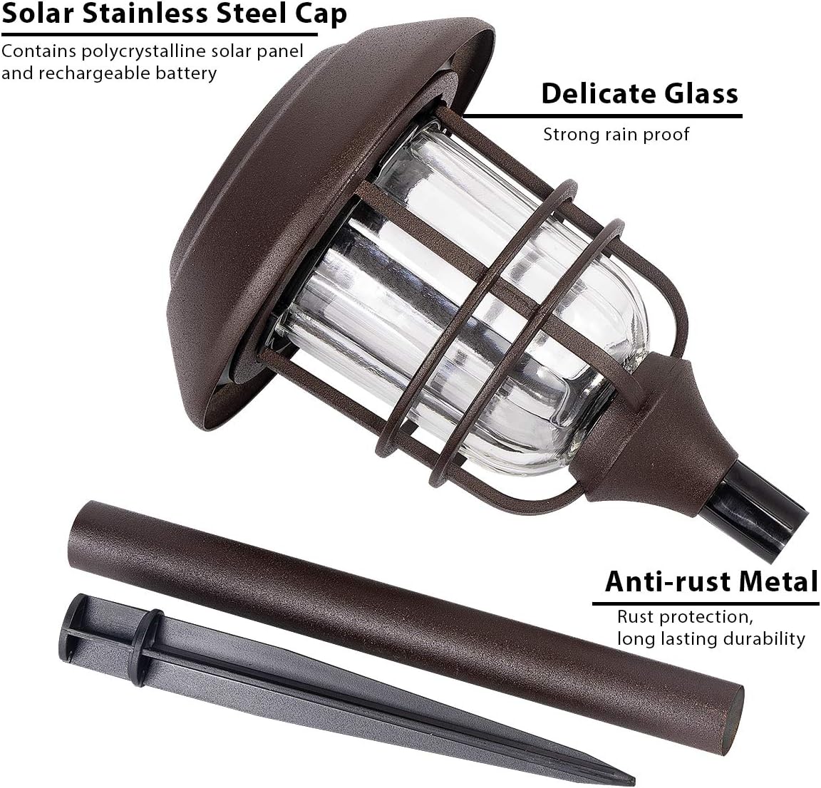4 Pack Solar Glass and Metal Path Lights H685
