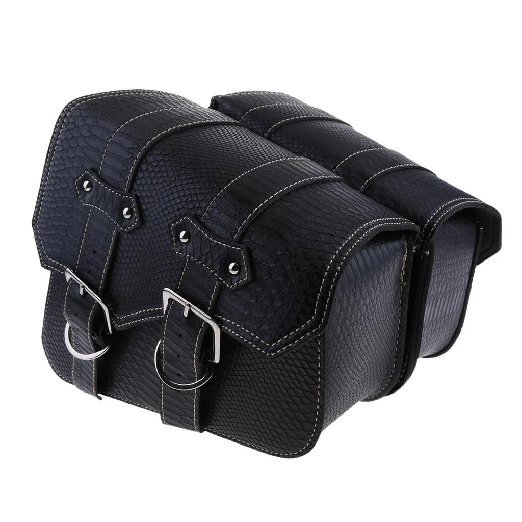 Black Leather Motorbike Pannier Saddle Bag V10313