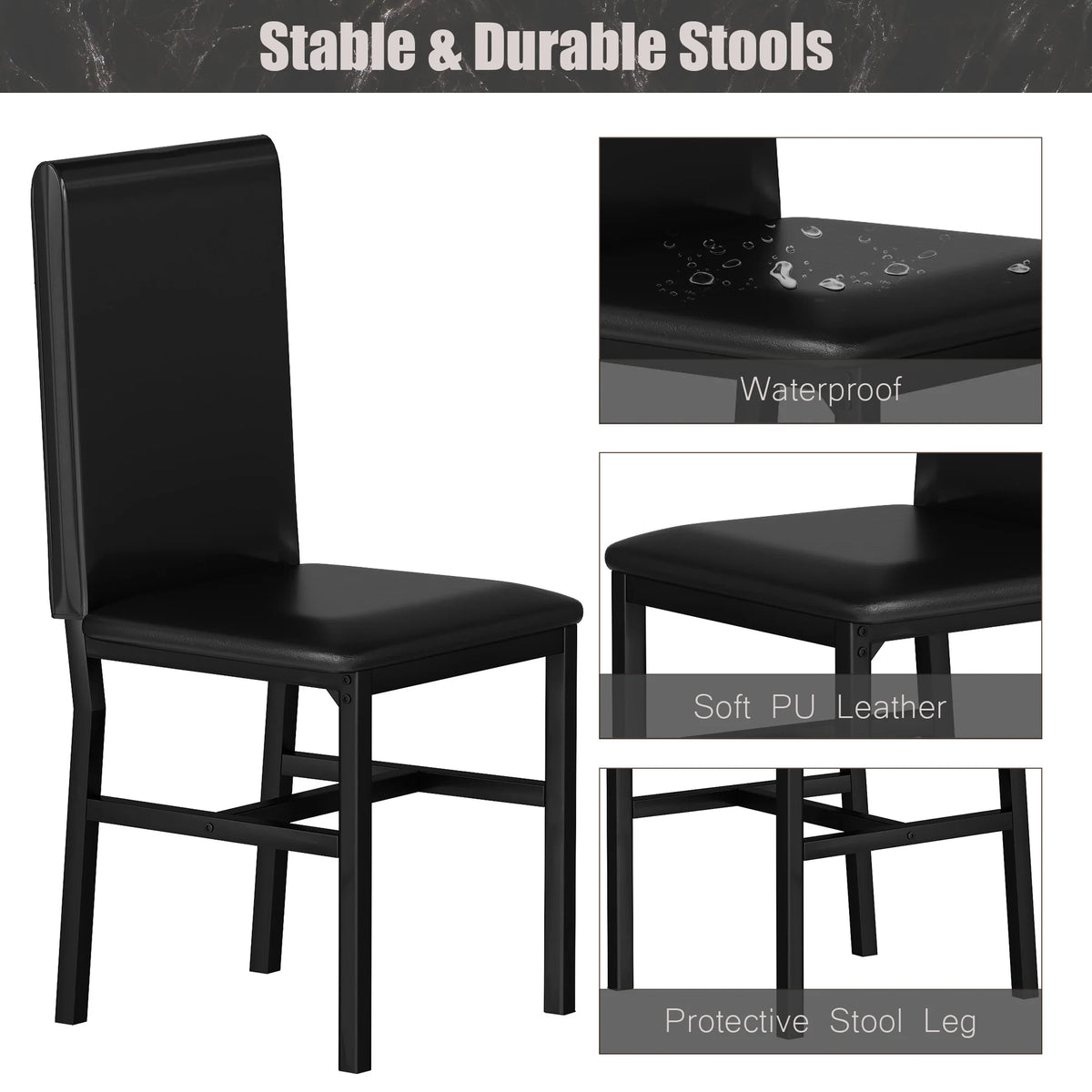 5 Piece Faux Marble Rectangular Dining Table Set with 4 Upholstered Metal Chairs R750408