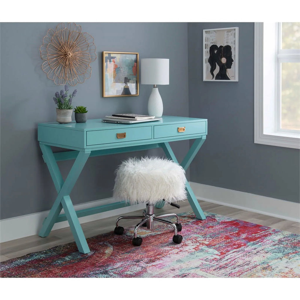 Blue Wood Two Drawer Writing Desk P93105
