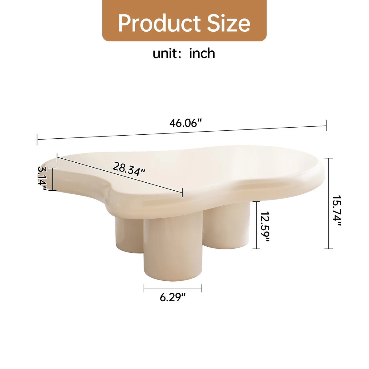White 46.06 Inch Irregular Coffee Table Z242