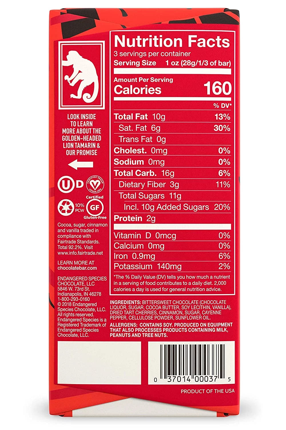 Dark Chocolate Bar with Cinnamon Cayenne and Cherries, 3 Ounce Pack of 12 Q8777