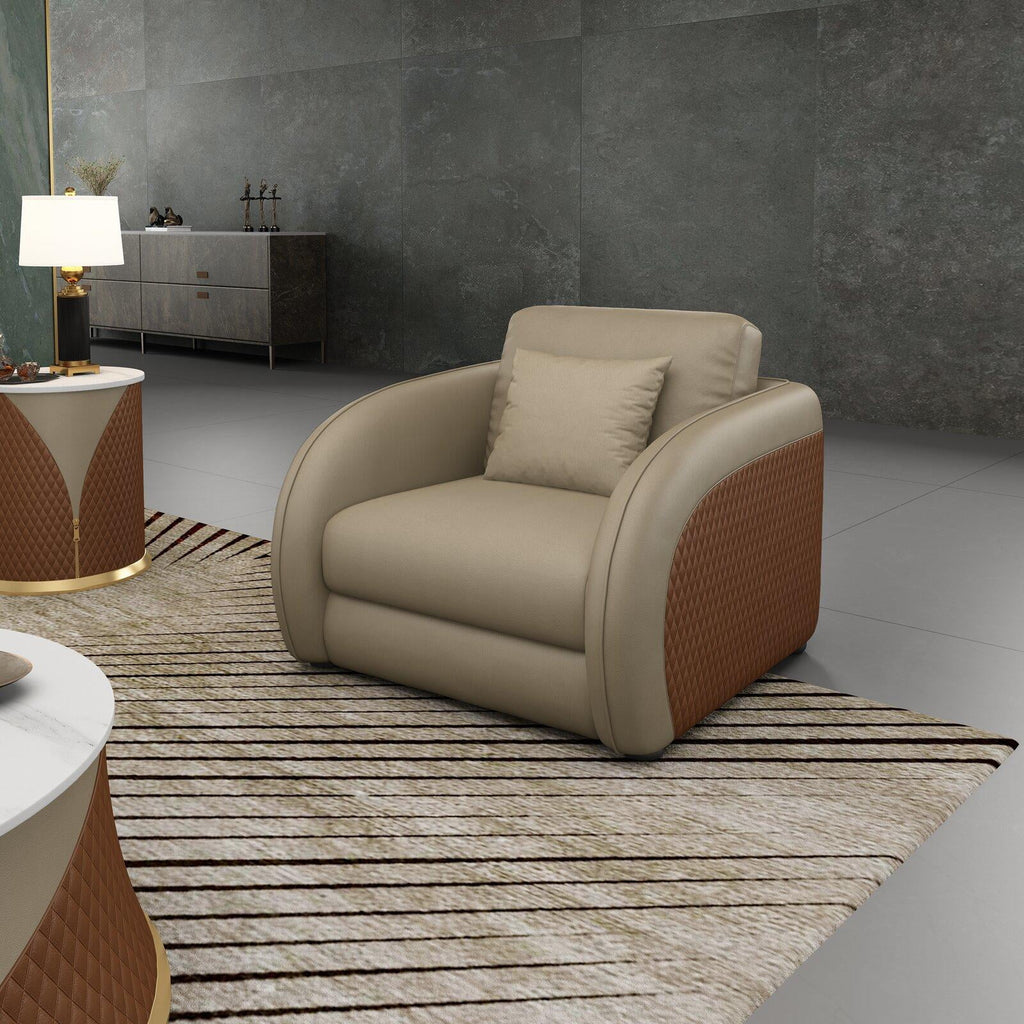 Beige Brown Italian Leather Arm Chair Z607