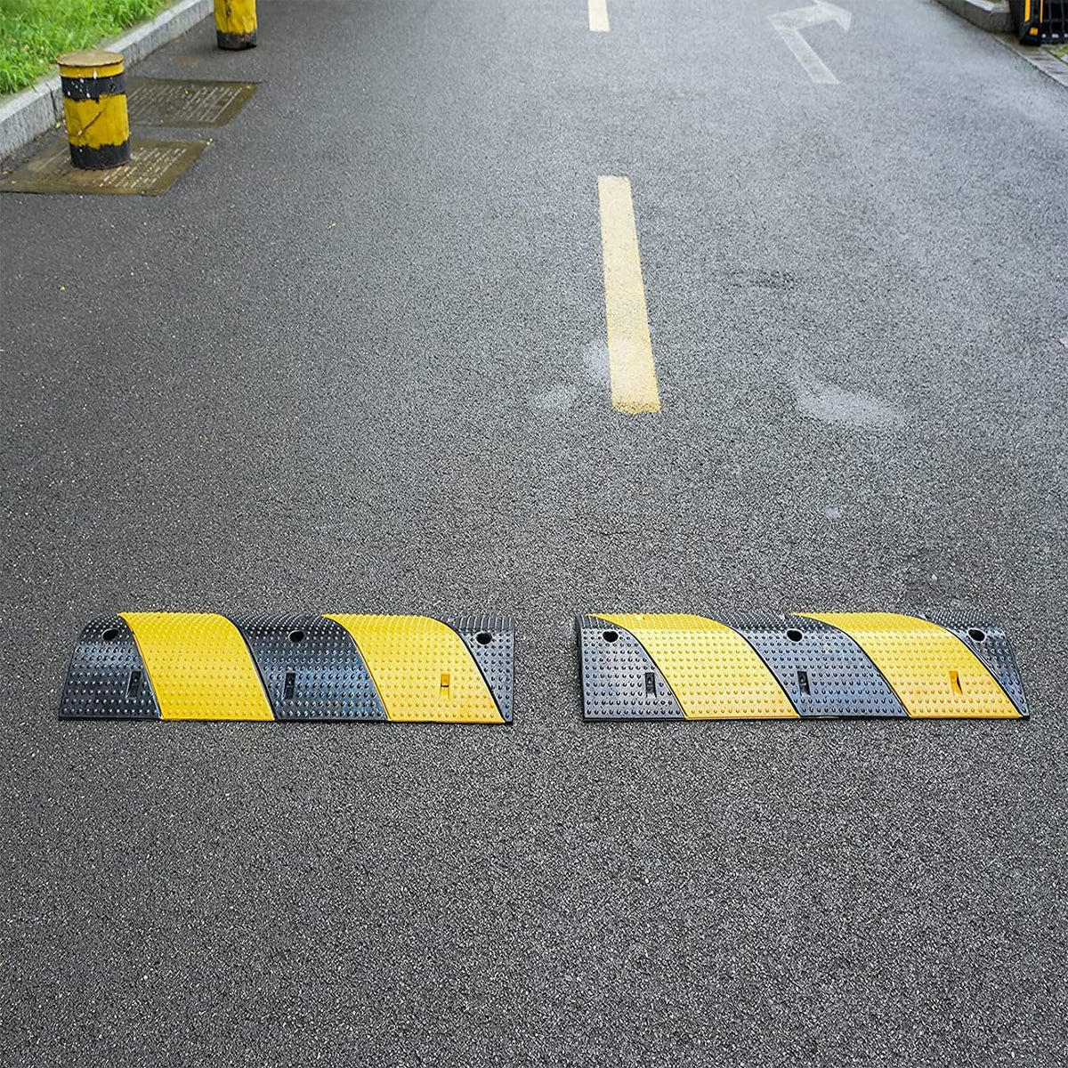 Rubber Speed Bumps 1 Pack 2-Channel 3FT Modular Traffic Driveway Speed Bump Heavy Duty Cable Protector Ramp with 3 Bolts ( 39.4 x 12 W x 2.4 H) Pack of 2 T2551