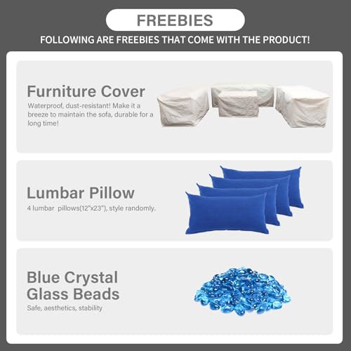 5 Pieces Patio Furniture Set with Coffee Table and Blue Cushions K780