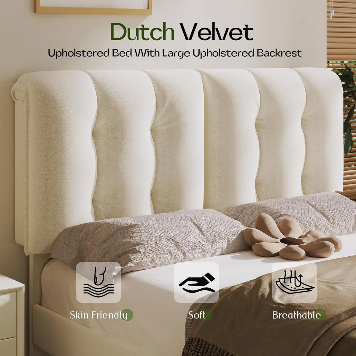 Queen Velvet Upholstered Platform Bed with Adjustable Headboard R591770