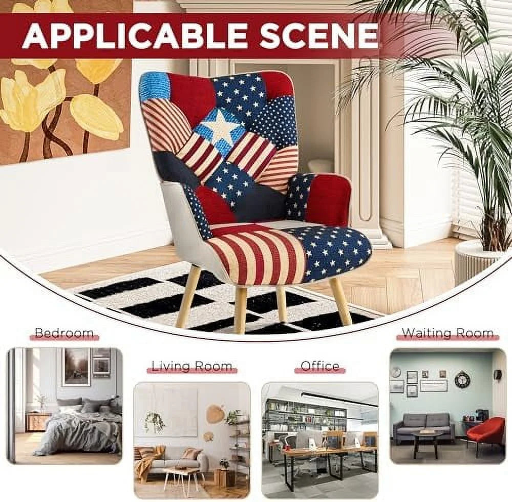 Accent Chair High Back Armchair Linen Fabric Solid Wood M662