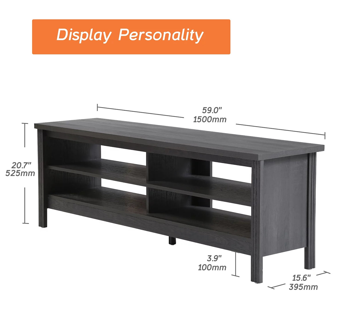 Black Wood TV Stand with 4 Cubby E5123