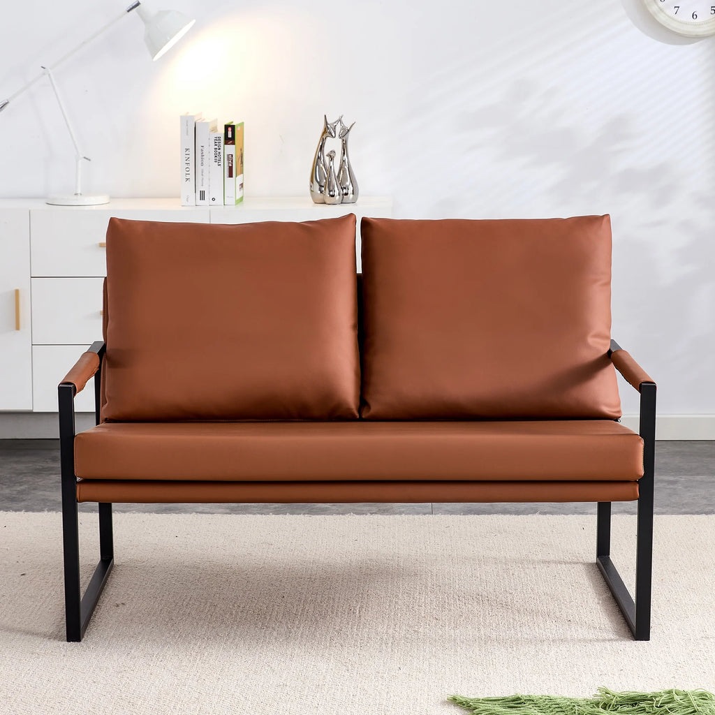 Brown PU Leather Two-Seater Sofa Chair with 2 Pillows Z846022