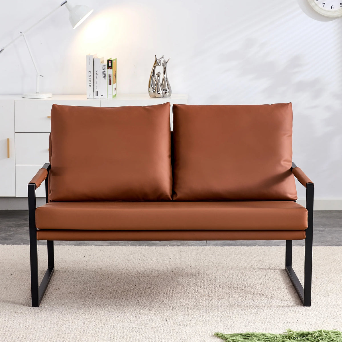 Brown PU Leather Two-Seater Sofa Chair with 2 Pillows Z846022