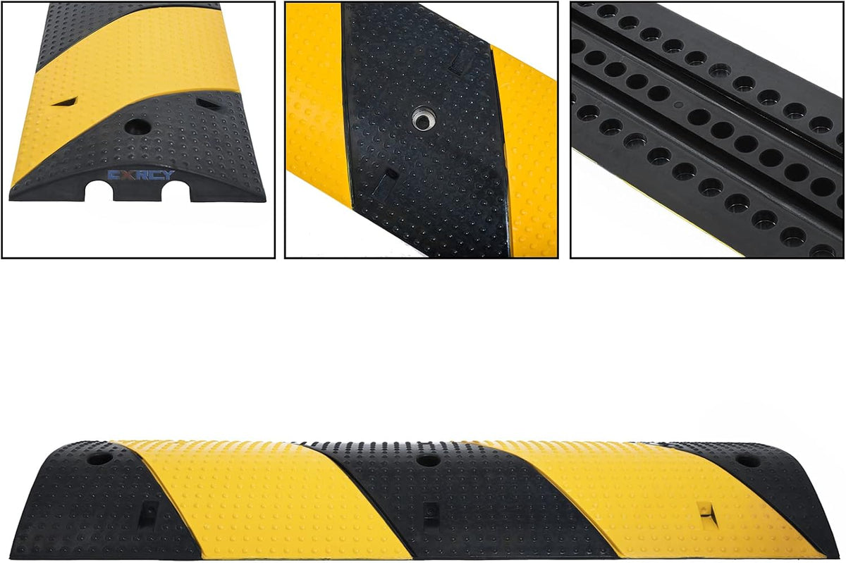 Rubber Speed Bumps 1 Pack 2-Channel 3FT Modular Traffic Driveway Speed Bump Heavy Duty Cable Protector Ramp with 3 Bolts ( 39.4 x 12 W x 2.4 H) Pack of 2 T2551
