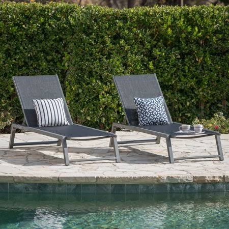Aluminum Chaise Lounge Set of 2 Grey Black U3551