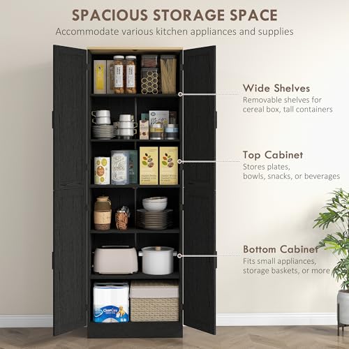67" Distressed Black 4-Door Kitchen Pantry Cabinet Q23423