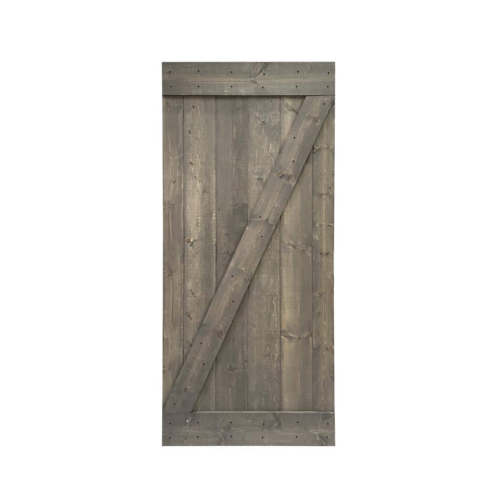 Gray Stained Pine Wood Single Barn Door N814