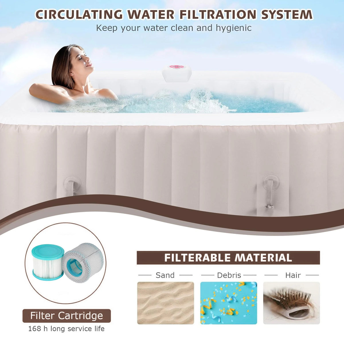 73 Inch 4-6 Person Inflatable Hot Tub Spa with 130 Jets K321