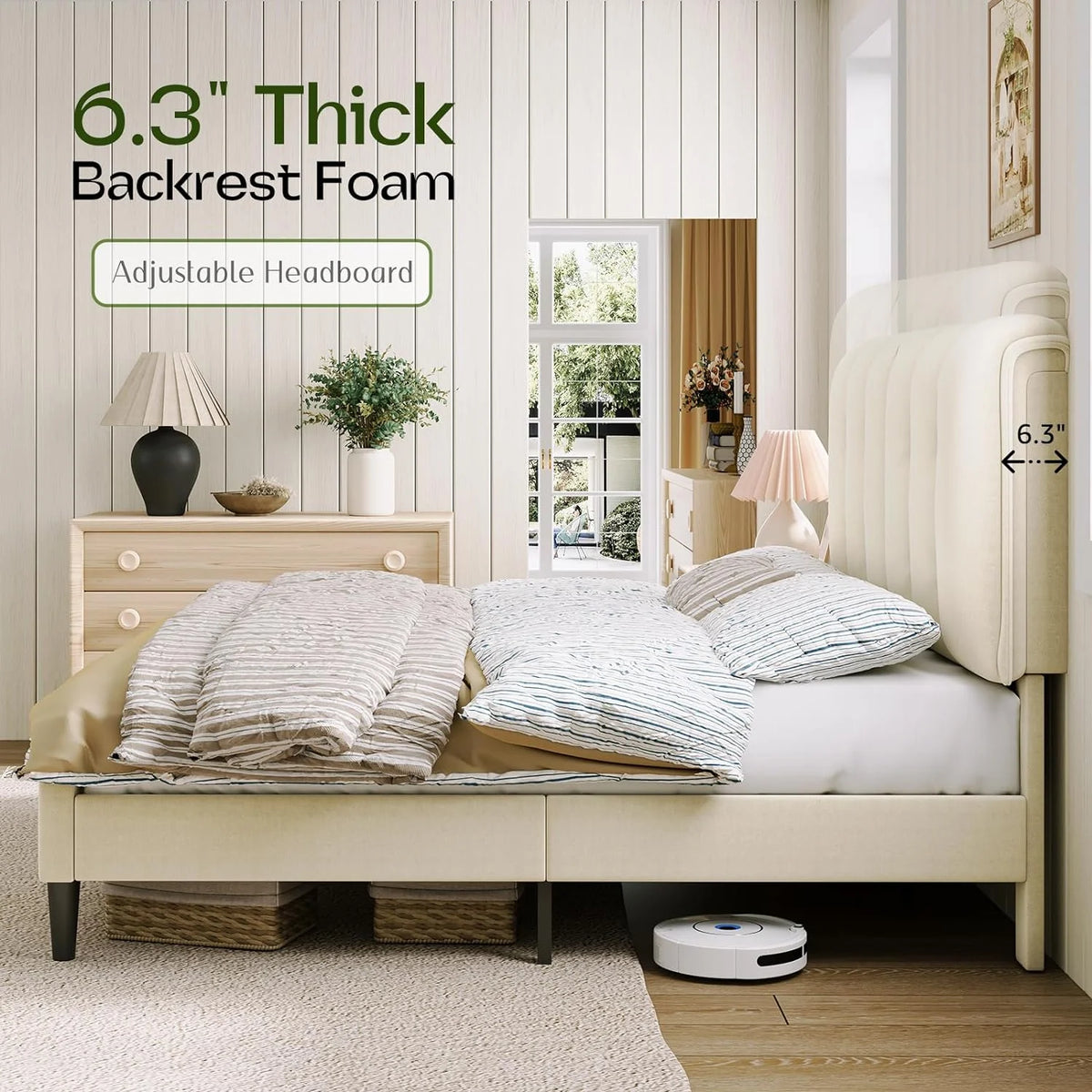 Queen Velvet Upholstered Platform Bed with Adjustable Headboard R591770