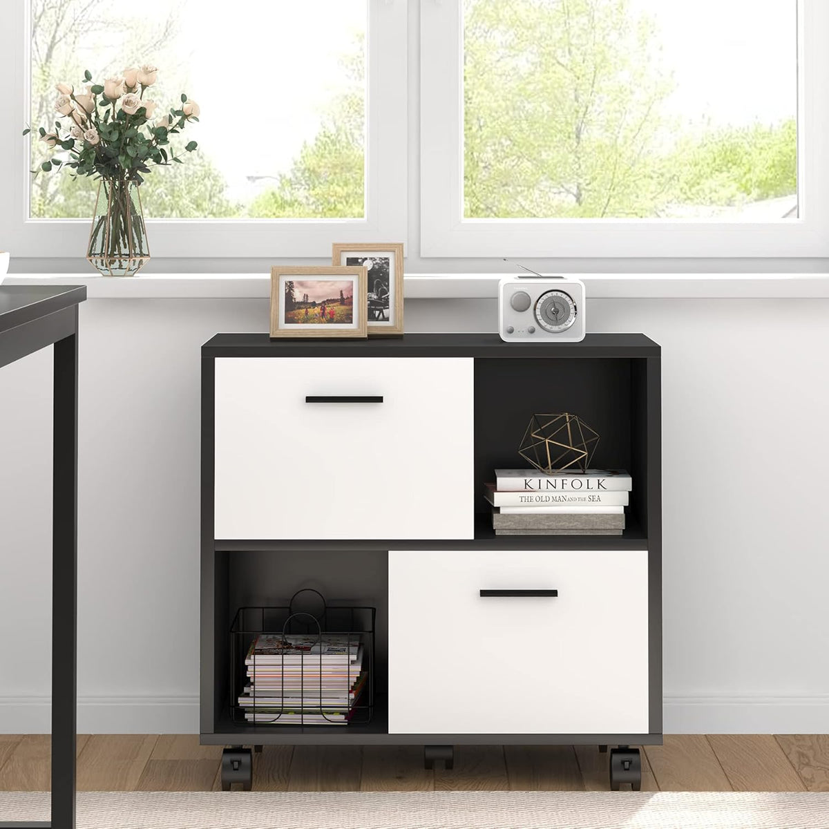 2 Drawer Wood File Cabinet with Wheels D346825