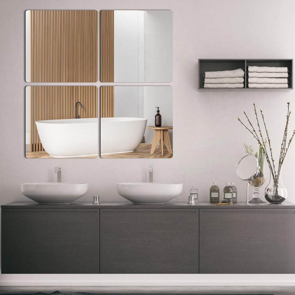 4 Pcs Self Adhesive Acrylic Square Mirror Tiles R91615