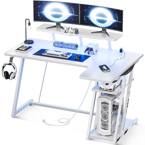 Black 55 Inch L Shaped Gaming Desk with LED Lights I911