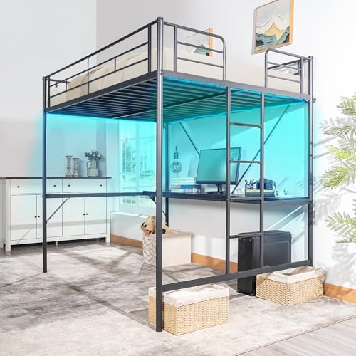 White Twin Loft Bed with Desk and Storage H79698