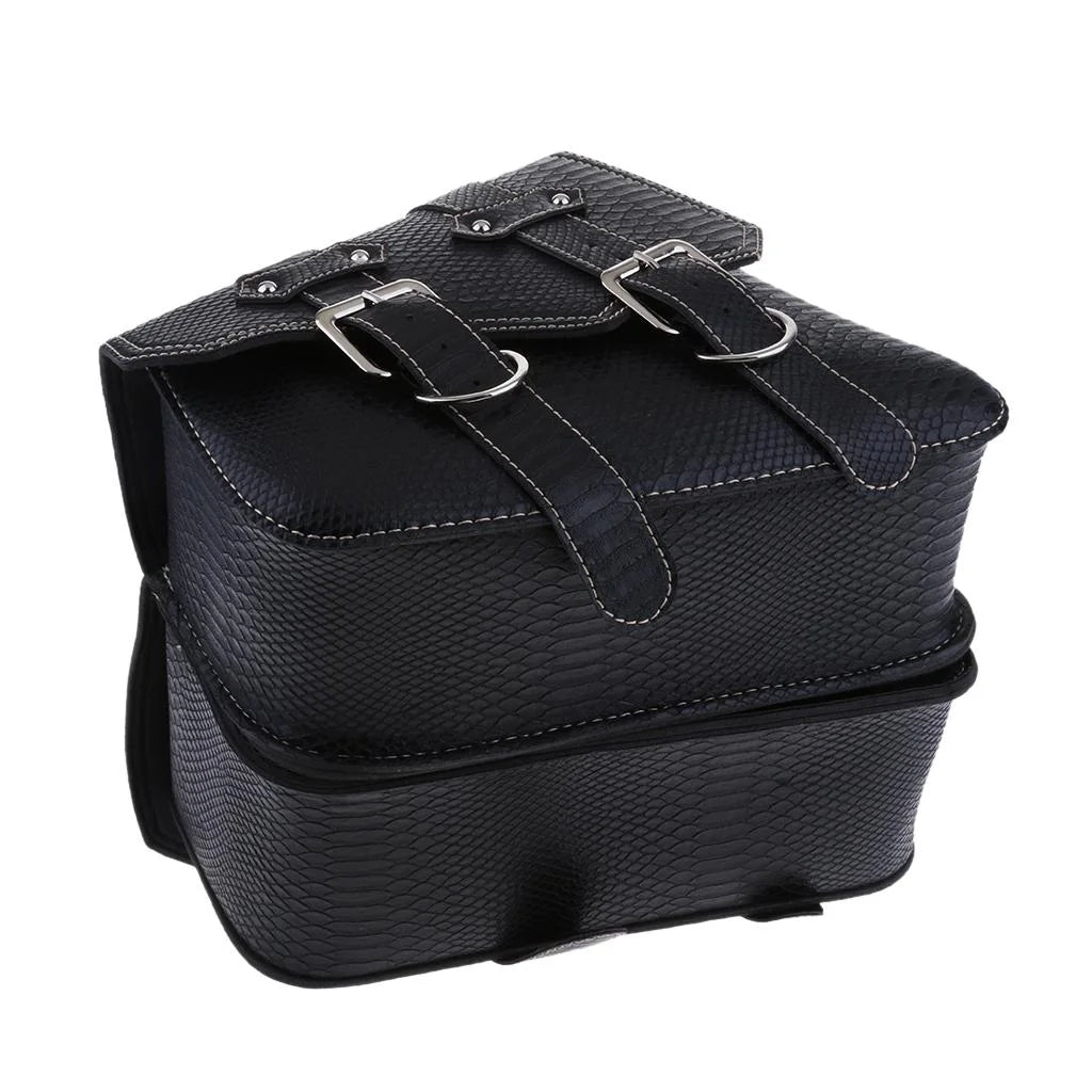 Black Leather Motorbike Pannier Saddle Bag V10313