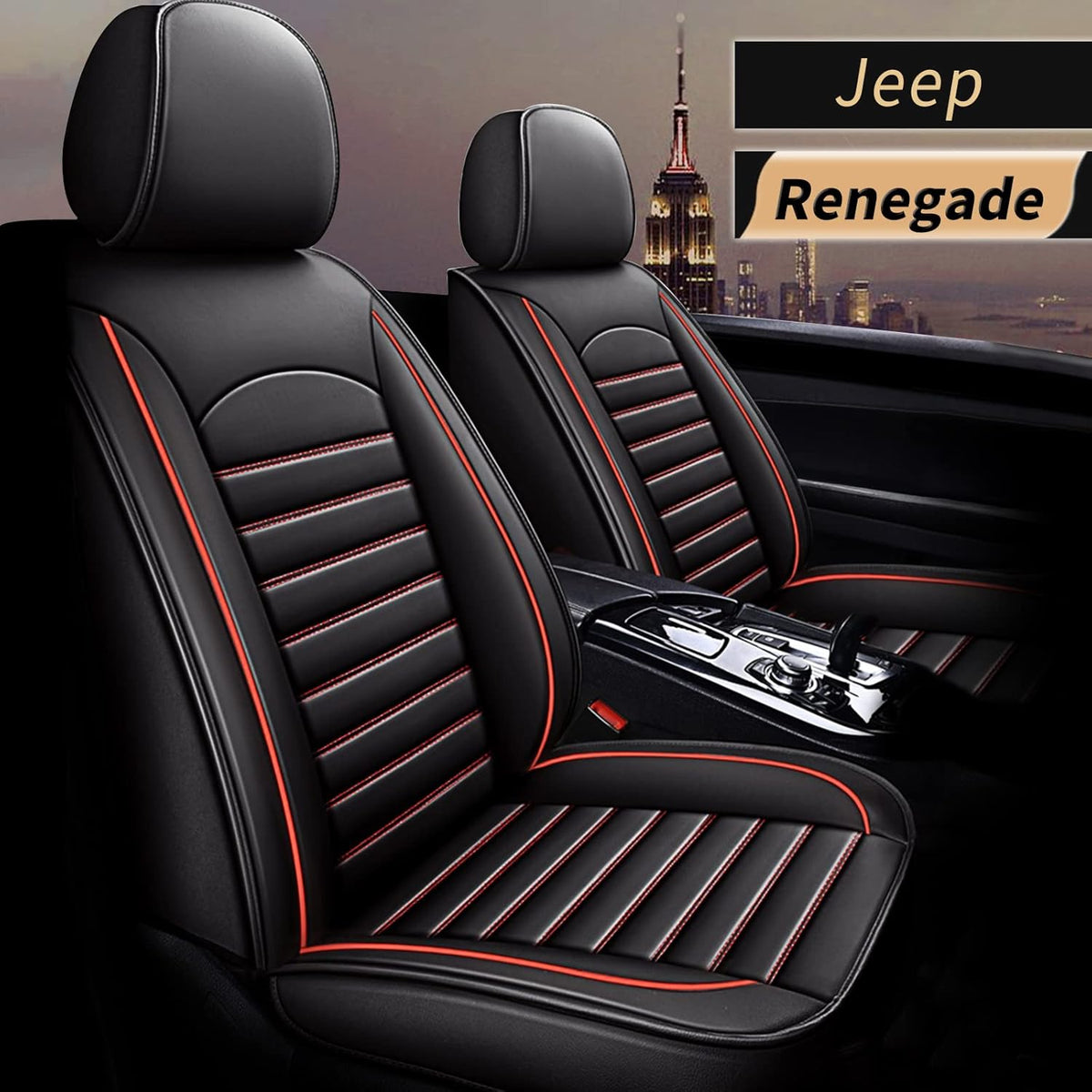 Black Faux Full Set of Car Seat Covers with Airbag Compatible V8652