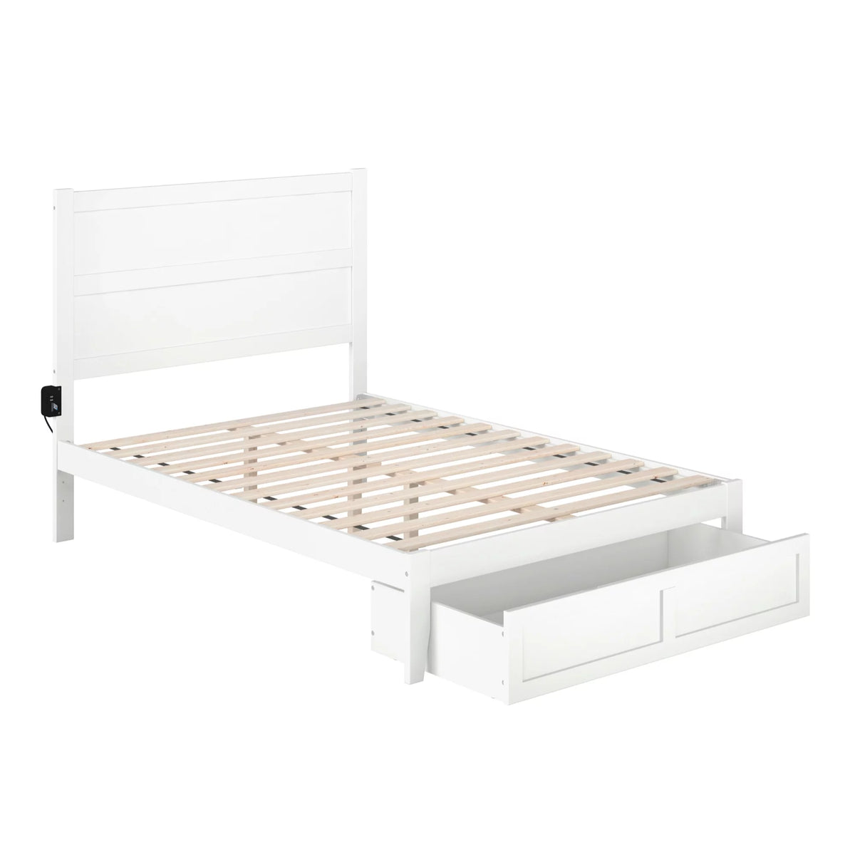 White Wood Full Bed with Foot Drawer F3371