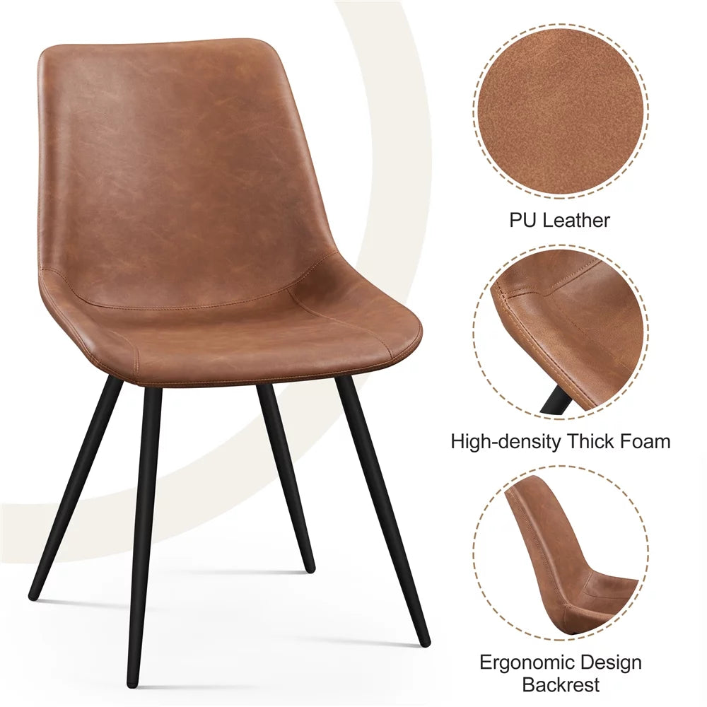 Brown Faux Leather Dining Chairs with Metal Legs S9751