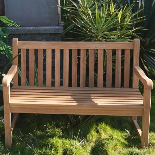 A-Grade Natural Teak Outdoor Bench with Curved Backrest and Arch Armrest Z651219