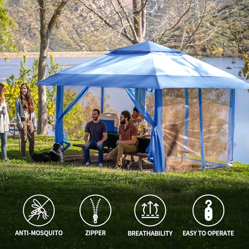 10 x 10 Pop Up Canopy Mosquito Net Sidewall with Zipper 4 Packs Blue Q5349