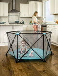 Portable Play Yard, Washable, Aqua, 6-Panel L150679
