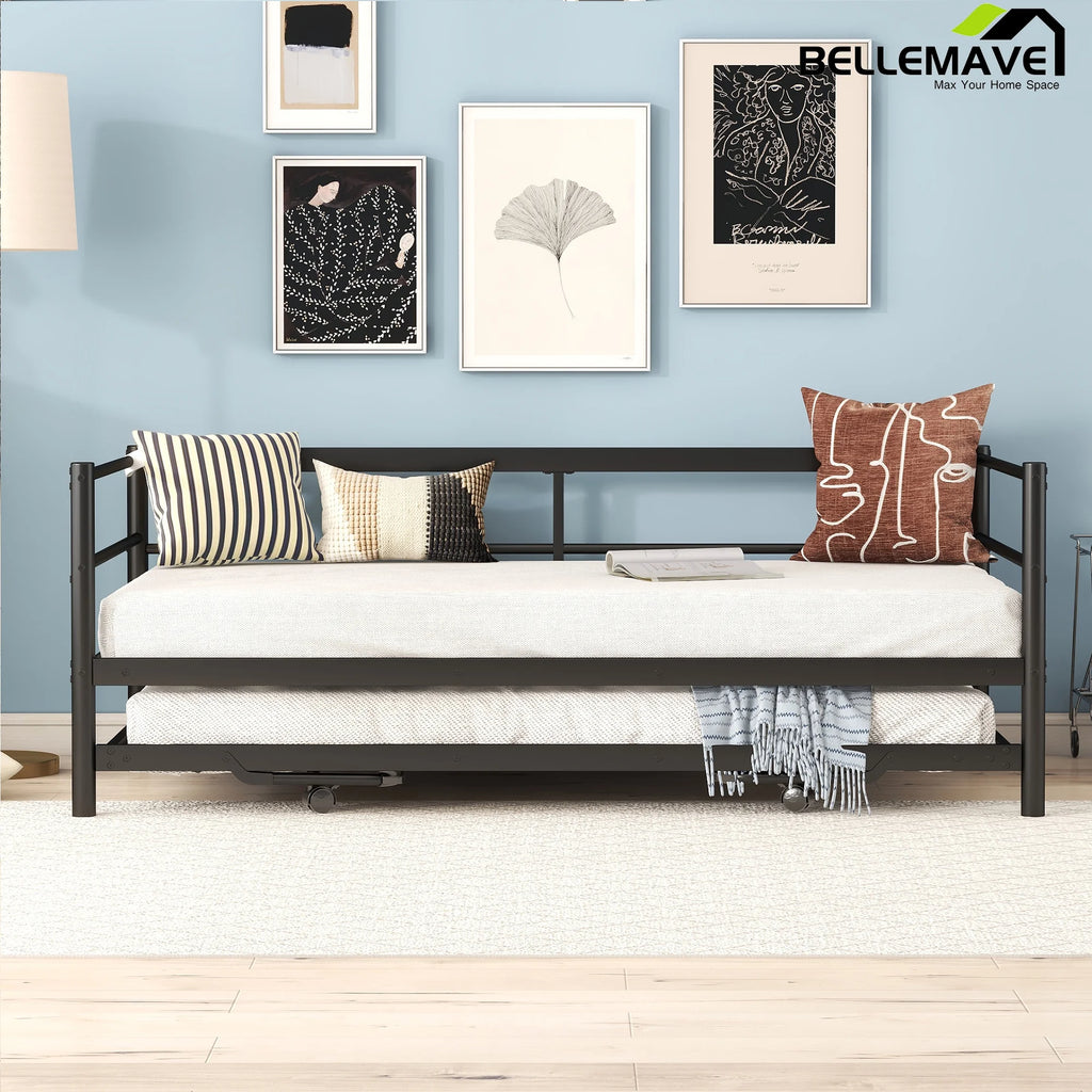 Black Twin Size Metal Daybed with Trundle O3344