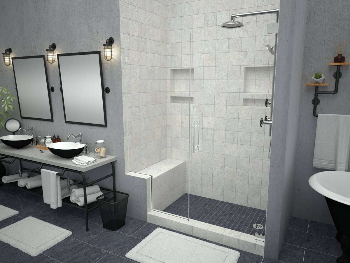 Single Threshold Shower Base with Bench and Drain Plate P903