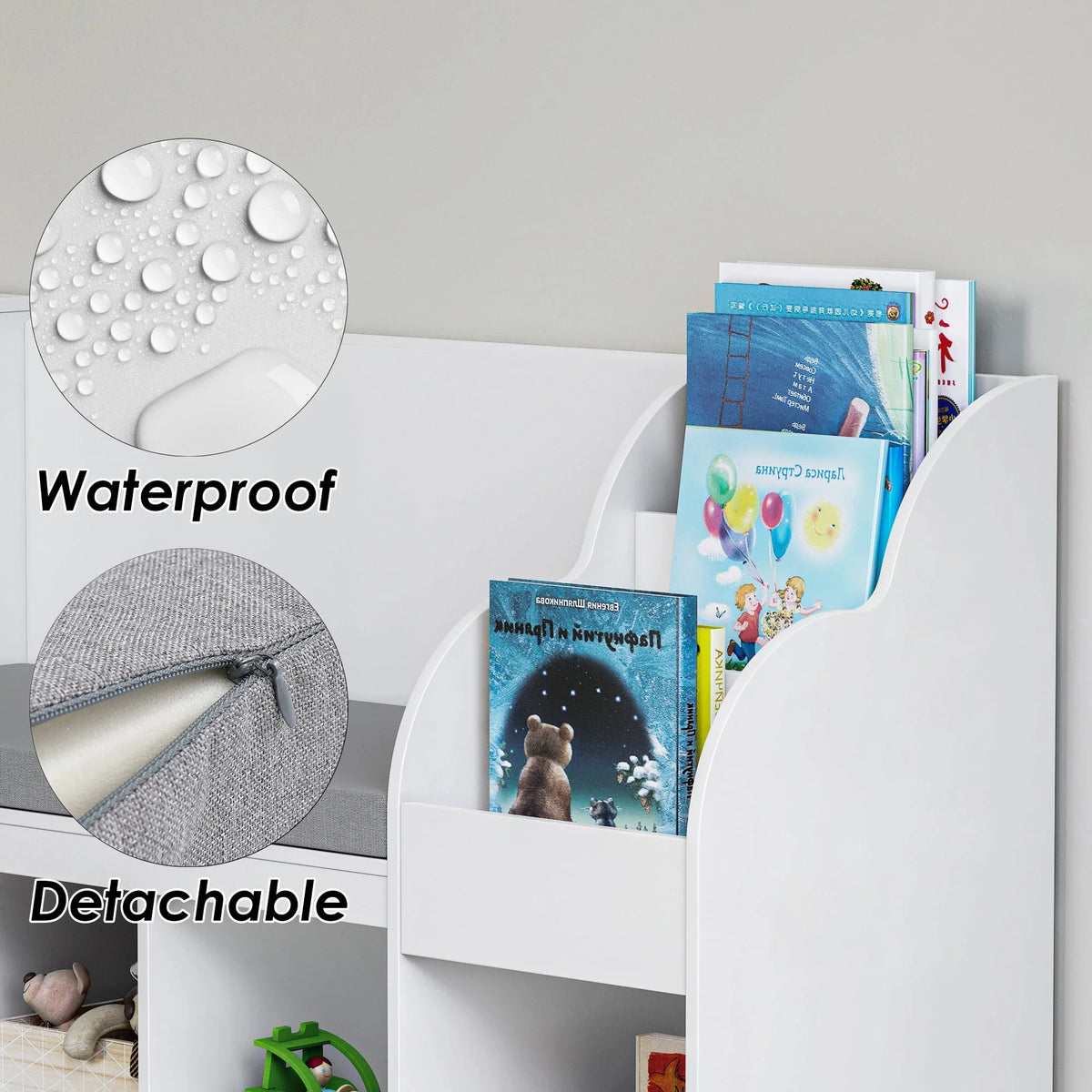 White Kids Bookshelf with Reading Nook D856
