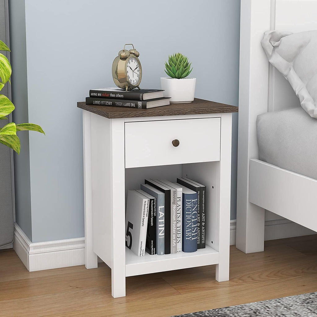 White 1-Drawer Wood Nightstand X82304