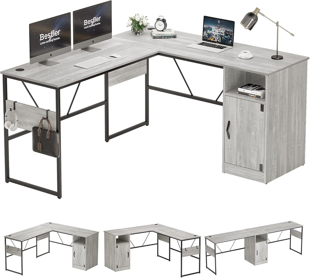 L Shaped Desk with Storage Cabinet 60 Inch Corner Desk A3129