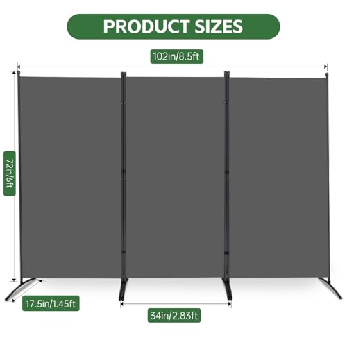 3 Panel Fabric Room Divider Screen J783878